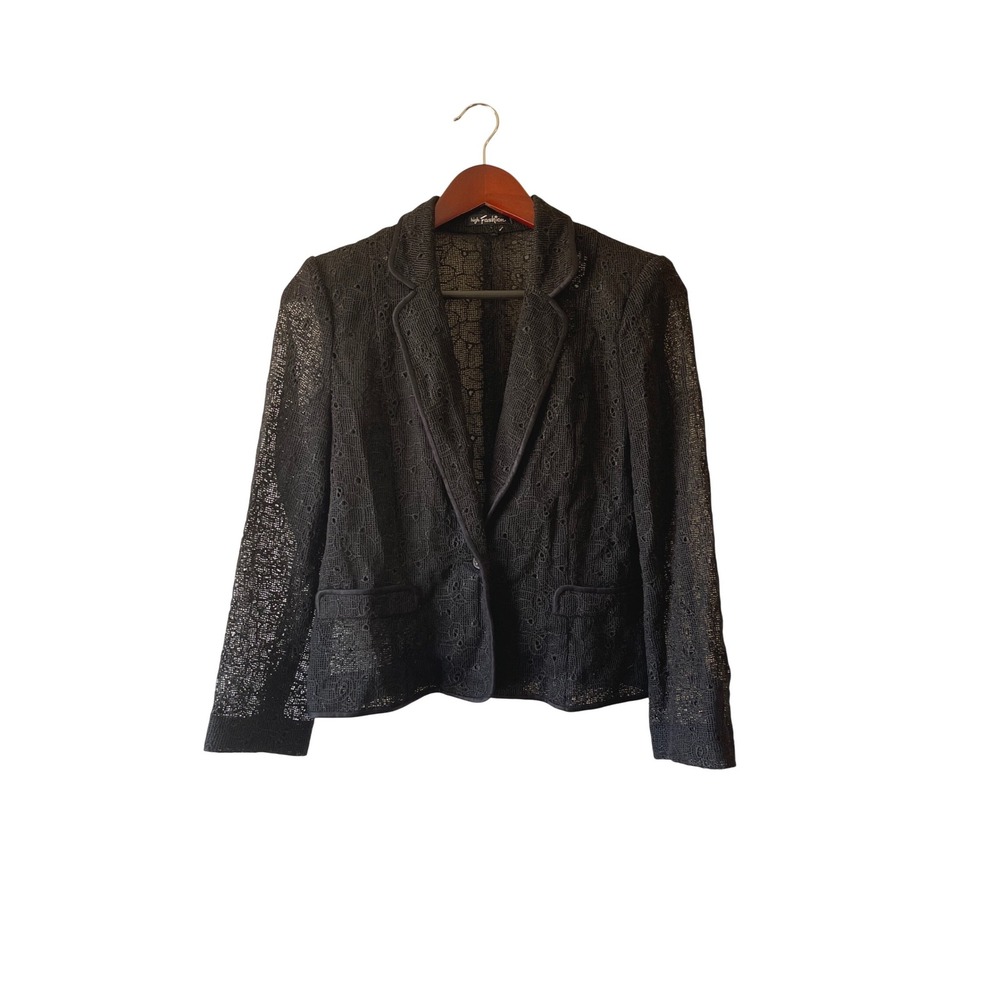 Vintage y2k Black Lace Sheer Blazer Single Button Open Knit Jacket size small